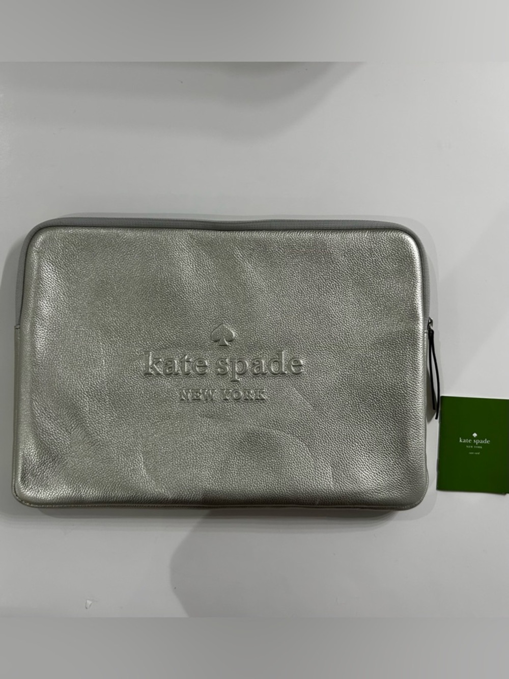kate spade silver metallic leather laptop case
